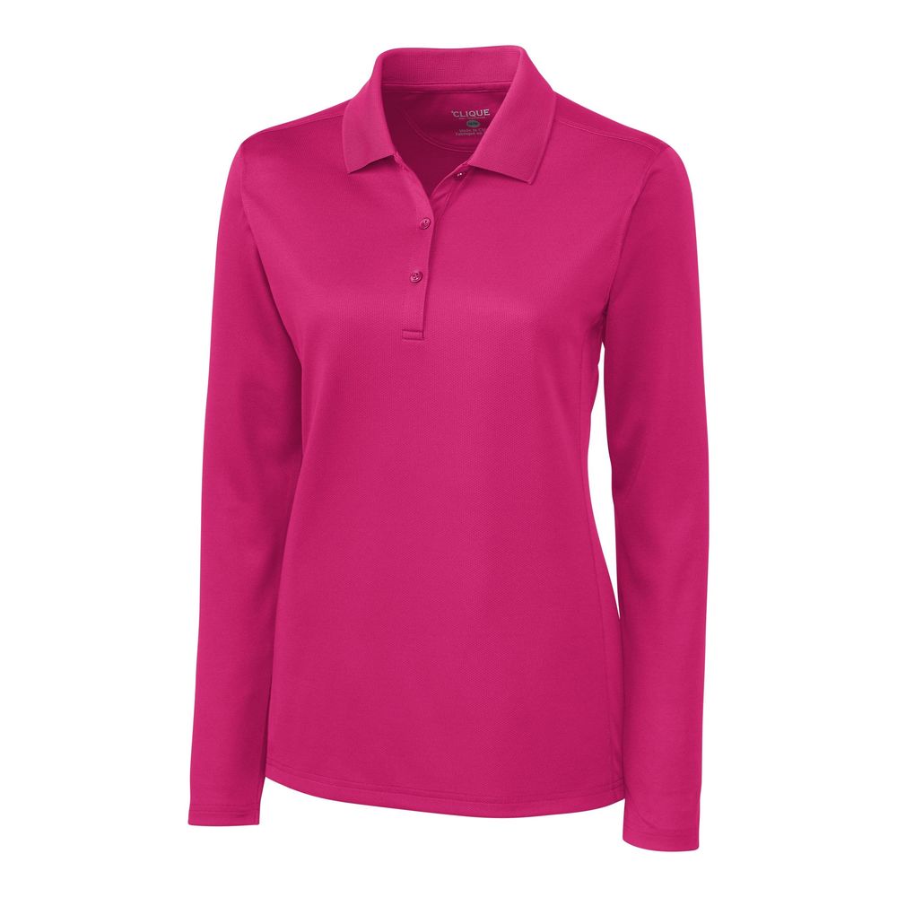 NWT Clique Ribbon Pink Ice Pique Long Sleeve Tech Polo